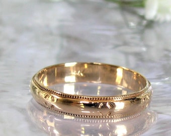 Art Deco Wedding Band Etched 14K Yellow Gold Eternity Pattern Ladies Wedding Band Antique Wedding Ring Vintage Stackable Ring