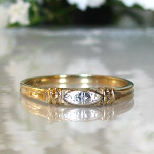 Antique Art Deco Wedding Ring 14K Two Tone Floral Style Thin Ladies Wedding Band Gold Stackable Ring Size 6