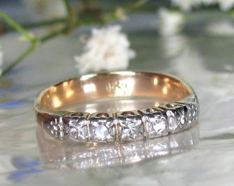 Antique Diamond Wedding Ring Platinum/10K Gold Stacker Orange Blossom Detailed Ring Art Deco Ladies Wedding Band Petite Diamond Wedding Ring