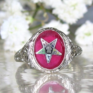 Antique Order of the Eastern Star Ring Synthetic Ruby OES Ring