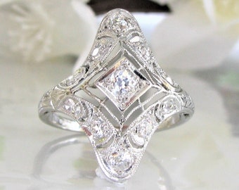 Antique Platinum Edwardian Engagement Ring Old Mine Cut Diamond Filigree Ring 0.43ctw Diamond Wedding Ring Antique Engagement Ring