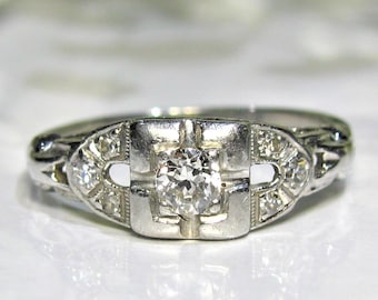 Art Deco Engagement Ring Old European Cut Diamond 0.31ctw Diamond Wedding Ring Antique Platinum Engagement Ring