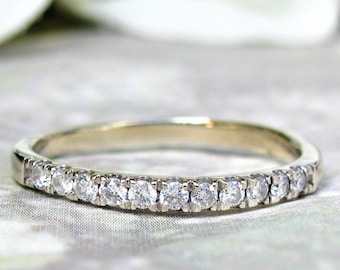 Vintage Diamond Wedding Ring 0.33ctw Diamond Ladies Semi Eternity Wedding Band 14K White Gold Anniversary Ring Diamond Stacking Ring Size 7