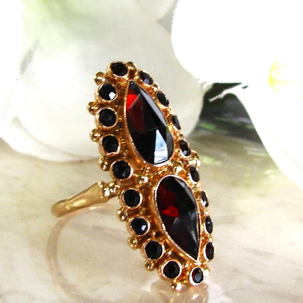 Vintage Garnet Ring Navette Style Fancy Cut Garnet Cluster 14K Gold Ring Unique Alternative Vintage Engagement Ring January Birthstone Ring