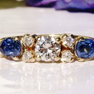 Vintage Diamond & Sapphire Ring, 14K Gold September Birthstone