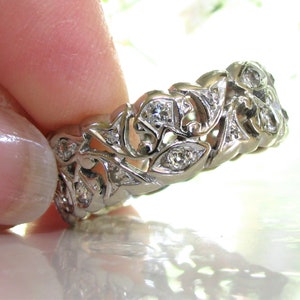 Antique Diamond Wedding Band 14K White Gold Scroll Filigree Edwardian Ring 0.92ctw Diamond Wide Wedding Ring Antique Diamond Eternity Ring image 7