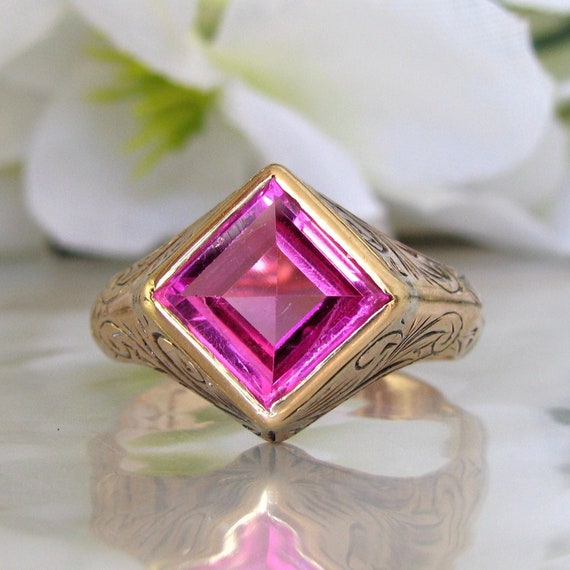 Vintage Pink Sapphire Ring Alternative Unique Eng… - image 2