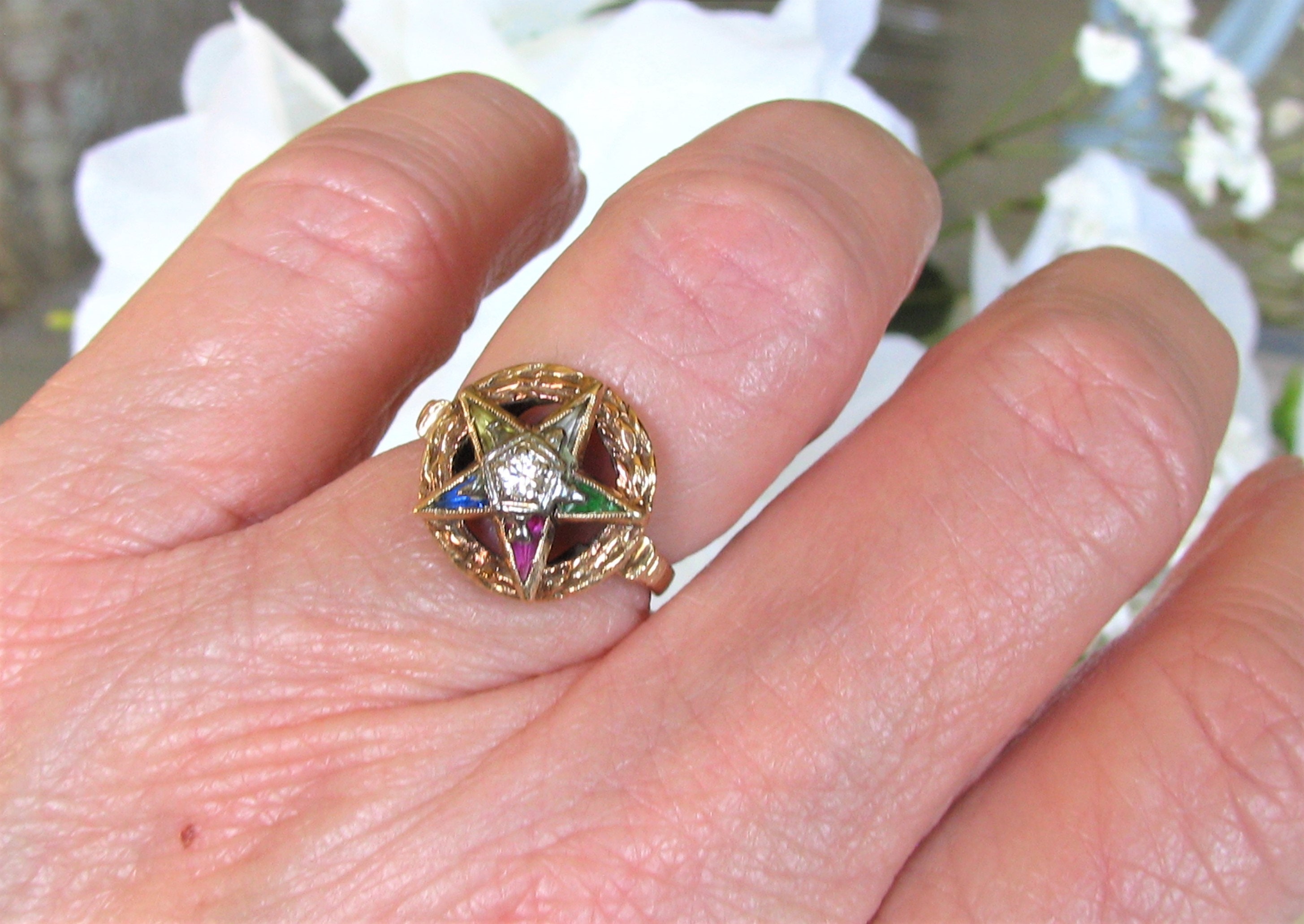 Vintage Order of the Eastern Star Ring Wreath Style OES Diamond Ring Unique Ladies Masonic Ring Multicolored Stones 10K Two Tone Gold Ring Etsy Canada