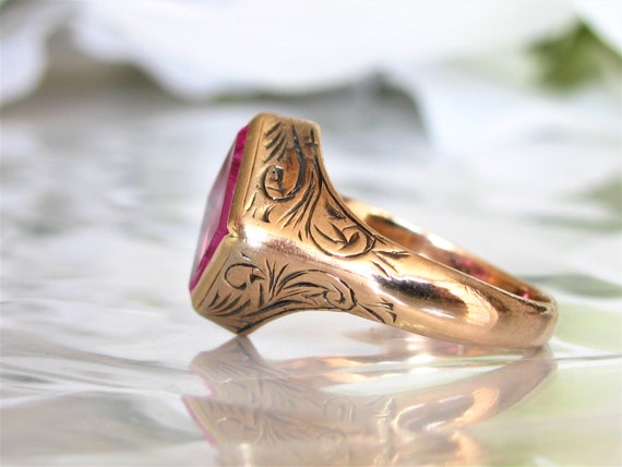 Vintage Pink Sapphire Ring Alternative Unique Eng… - image 3
