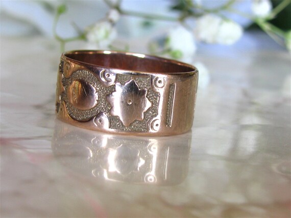 Antique Wide Wedding Band 10K Rose Hued Yellow Go… - image 5