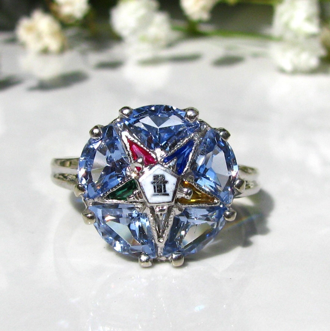 Vintage Order of the Eastern Star Ring Ladies Masonic Ring 10K White ...