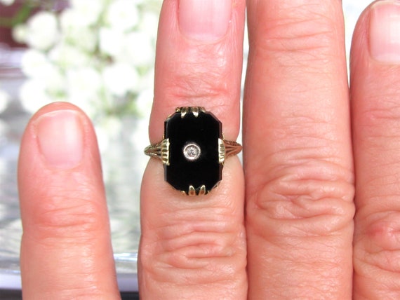 Antique Edwardian Onyx & Diamond Accent Ring Orna… - image 8