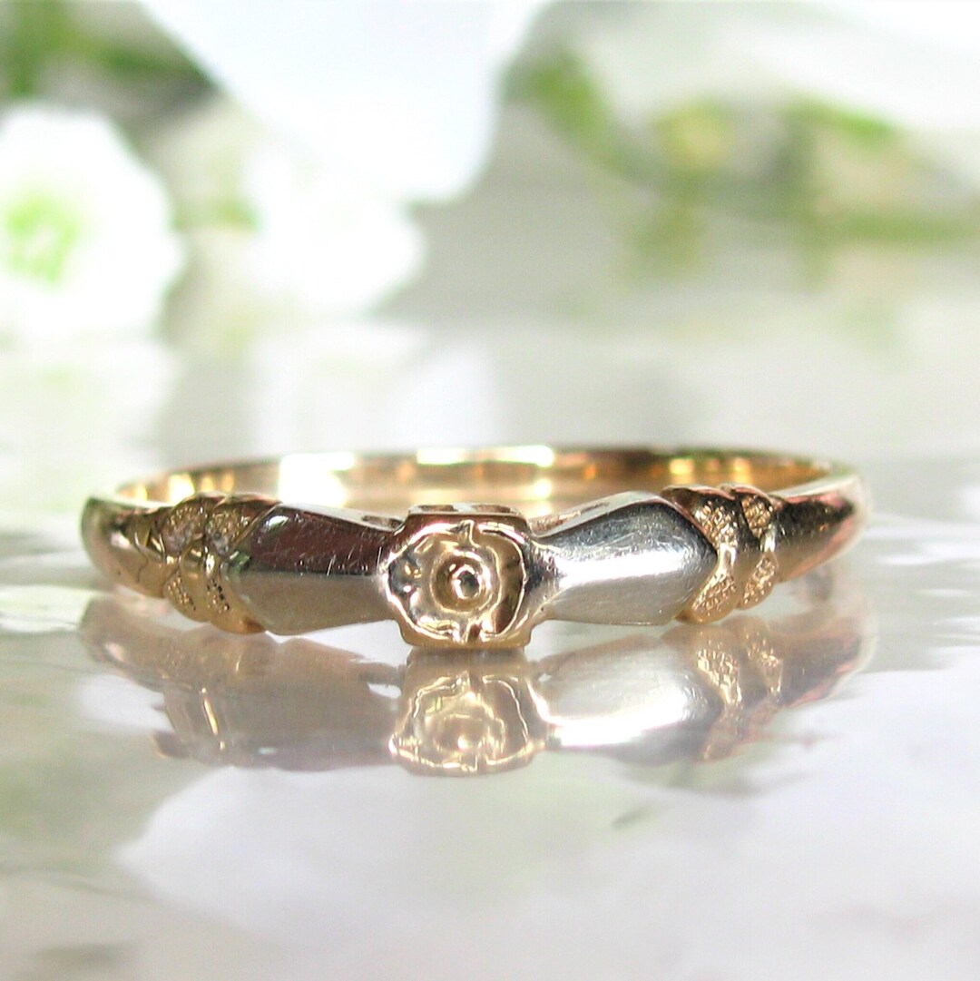 Art Deco Orange Blossom Wedding Ring 14K Two Tone Gold Ring Etsy