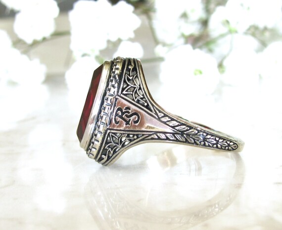 Vintage Style Ruby Ring Large Oval Bezel Set Synt… - image 6