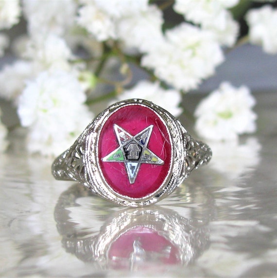 Antique Order of the Eastern Star Ring Synthetic … - image 1