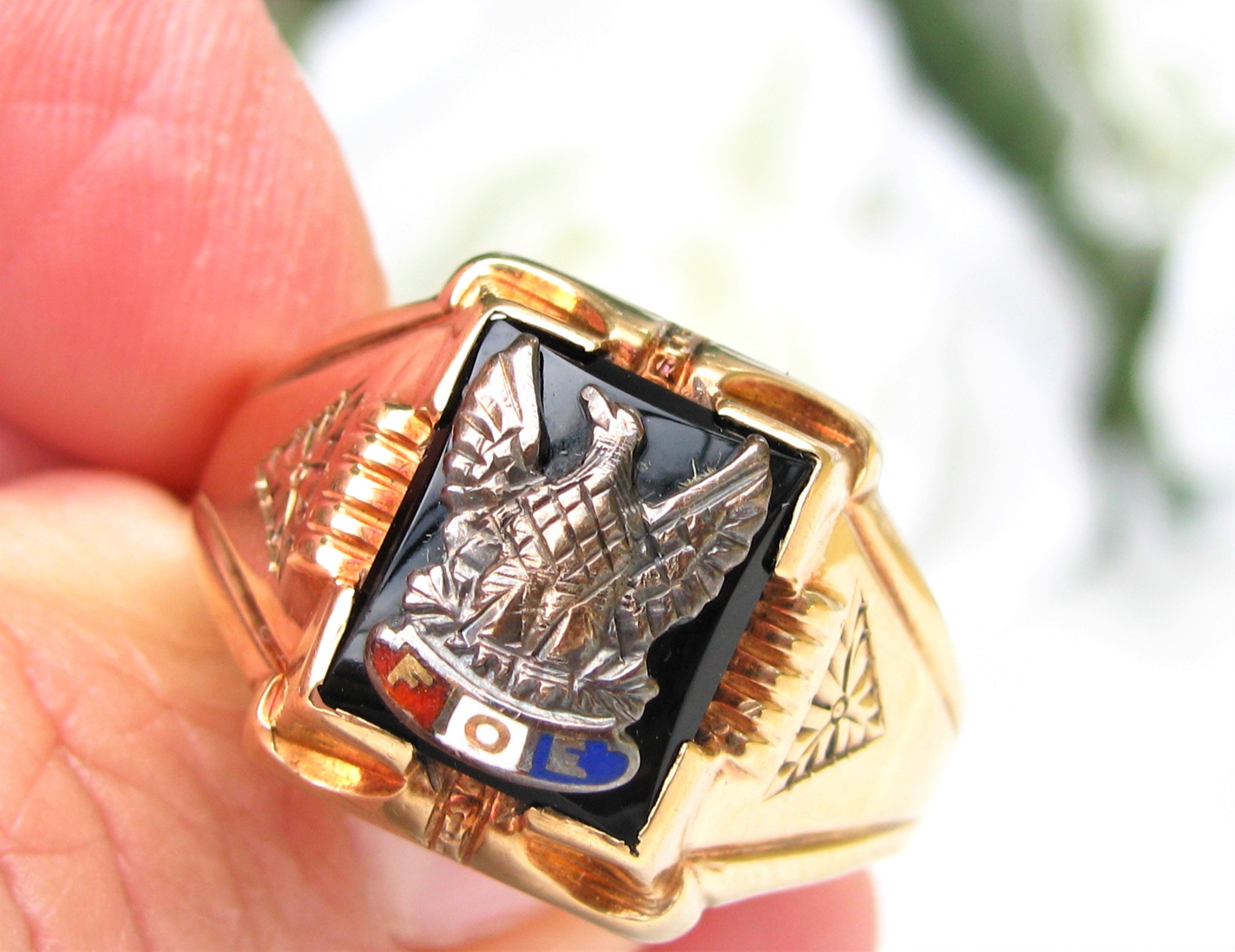 Ostby Barton Ring Fraternal Order of Eagles Ring Handsome Heavy 