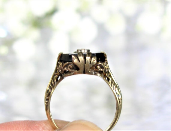 Antique Edwardian Onyx & Diamond Accent Ring Orna… - image 6