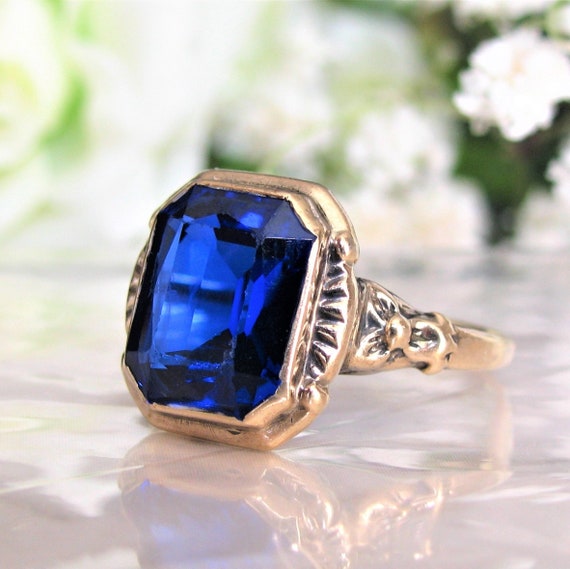 Vintage Emerald Cut Blue Spinel Ring Alternative Art Deco - Etsy