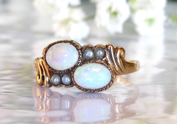 Antique Opal and Pearl Ring 10K Gold Toi Et Moi Ring Alternative