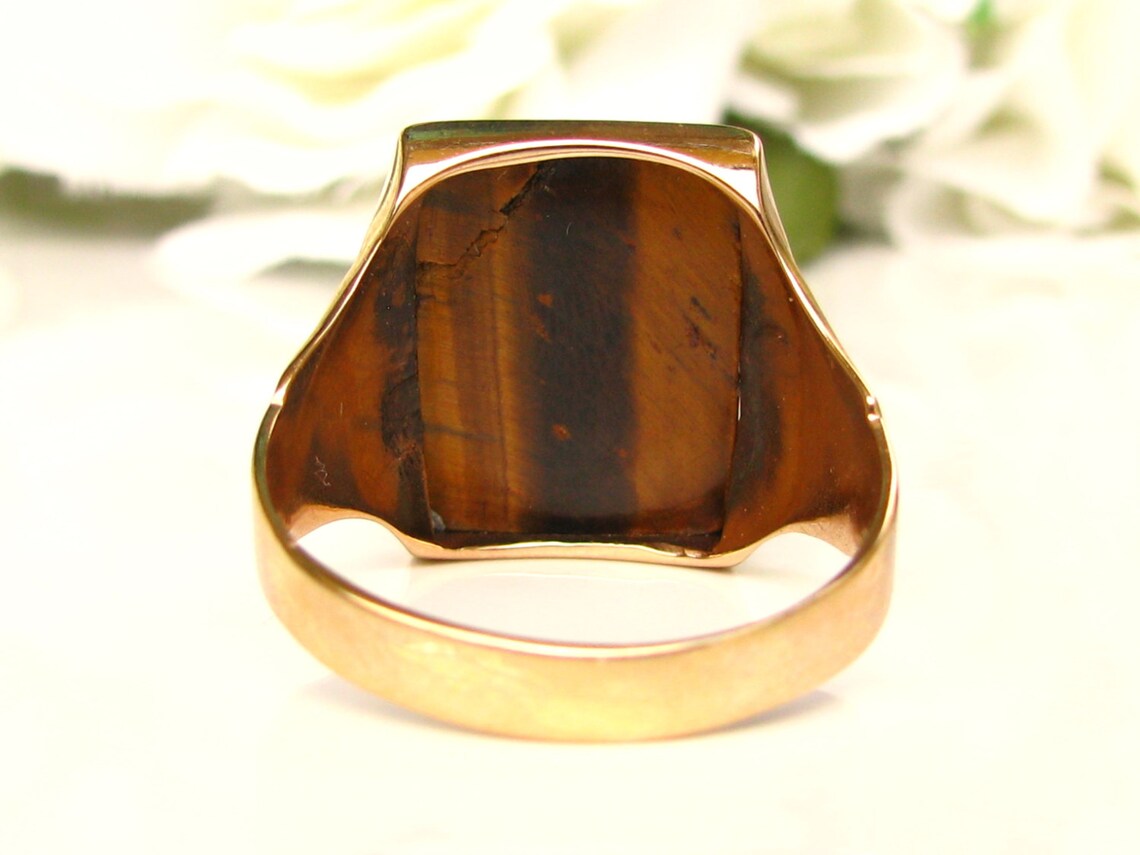 Art Deco Tigers Eye Carved Soldier Ring 10K Yellow Gold Etsy