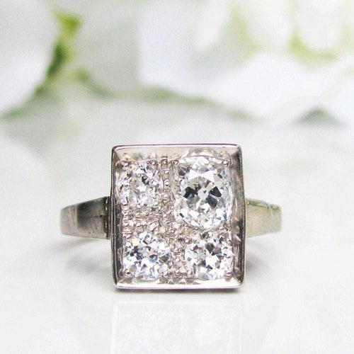 Art Deco Engagement Ring 0.78ctw Old Mine Cut Diamond Wedding - Etsy