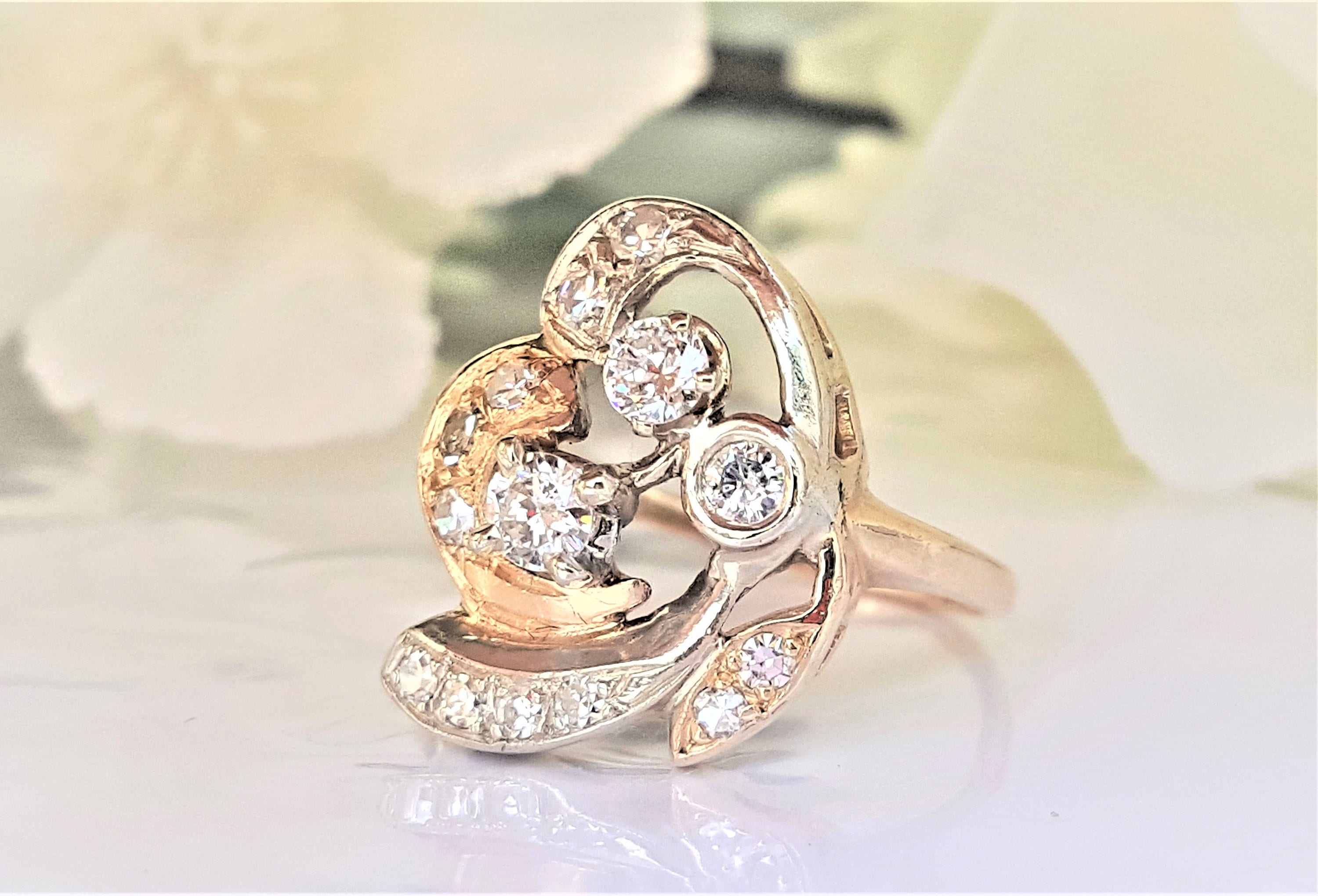 Antique Engagement Ring Art Nouveau 0.56ctw Diamond Wedding Etsy