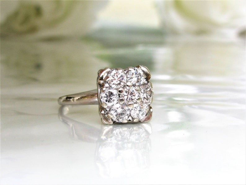 Art Deco Engagement Ring 14K White Gold Unique Square Style - Etsy