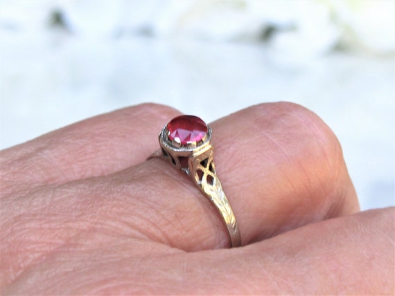 Antique Ruby Engagement Ring 0.65ct Synthetic Rub… - image 6