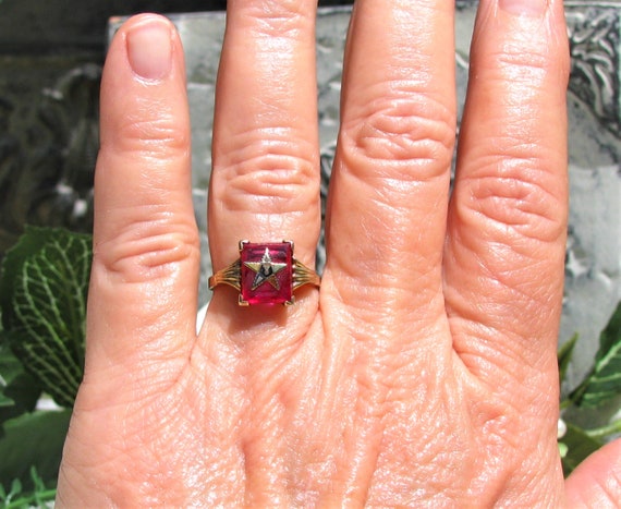 Vintage Order of the Eastern Star Ring Spinel OES… - image 10