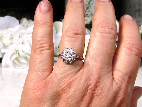 Antique Engagement Ring 0.46ctw Old Mine Cut Diamond Cluster Ring