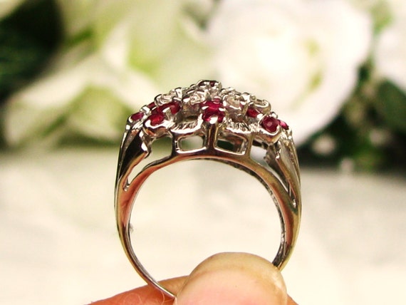 Vintage Ruby & Spinel Diamond Cluster Ring Platin… - image 9