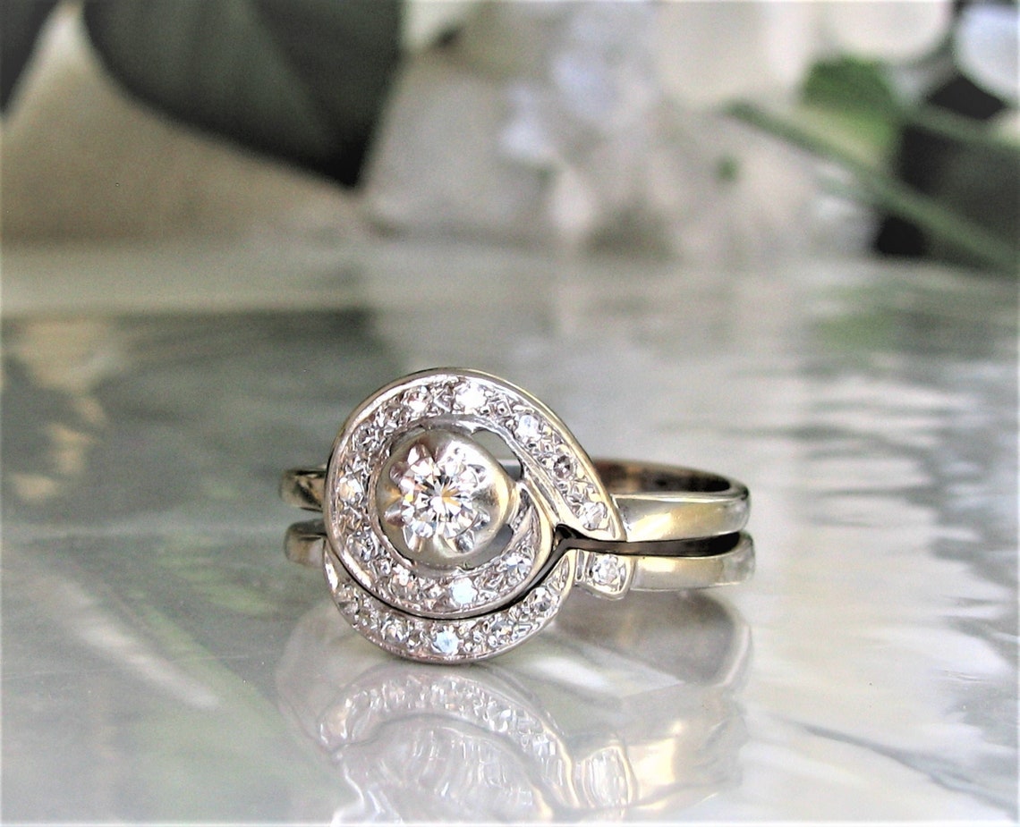 Art Deco Diamond Swirl Design Engagement Ring Set 0.54ctw | Etsy