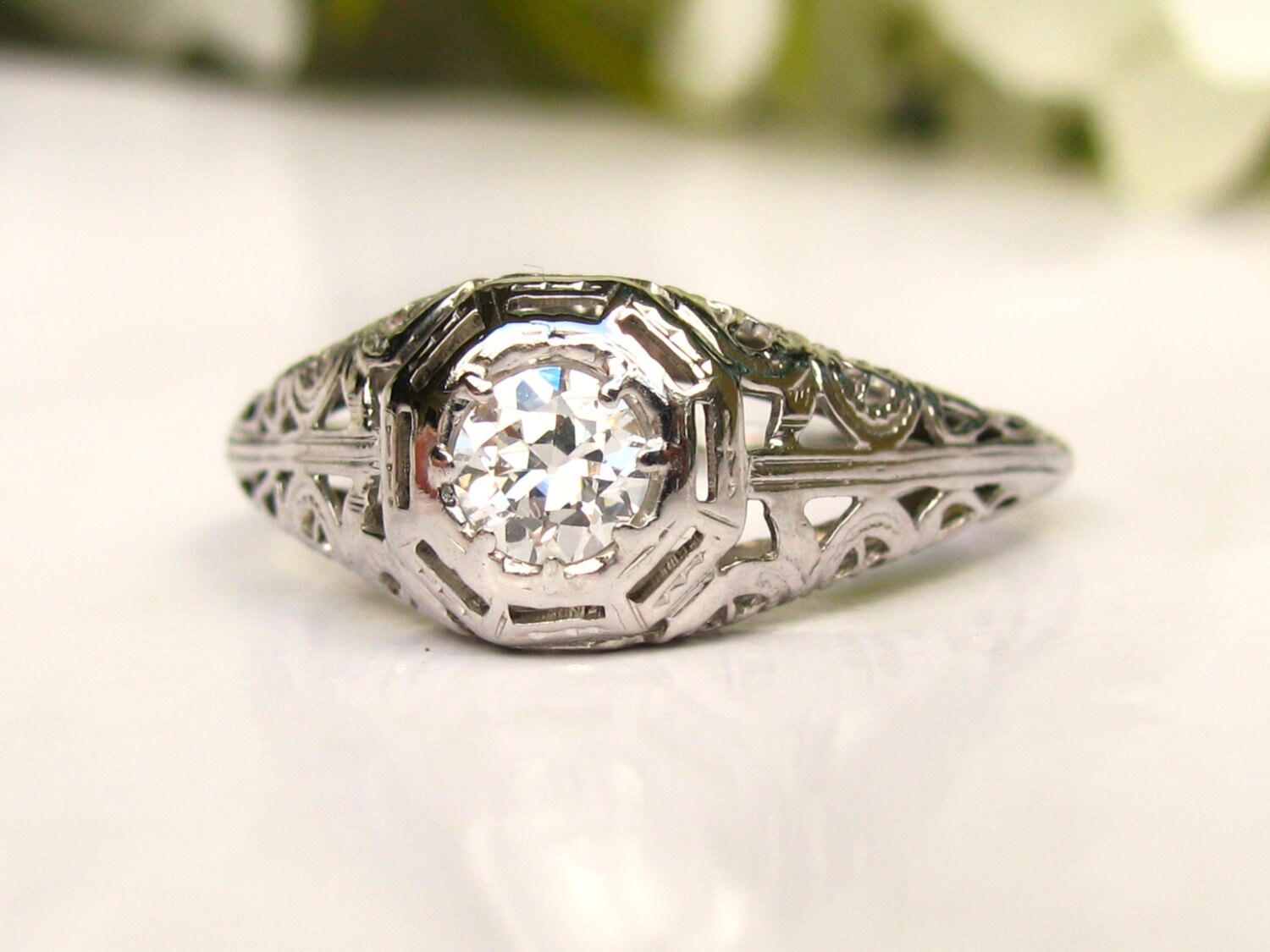 Art Deco Engagement Ring 0.40ct Old European Cut Diamond ...