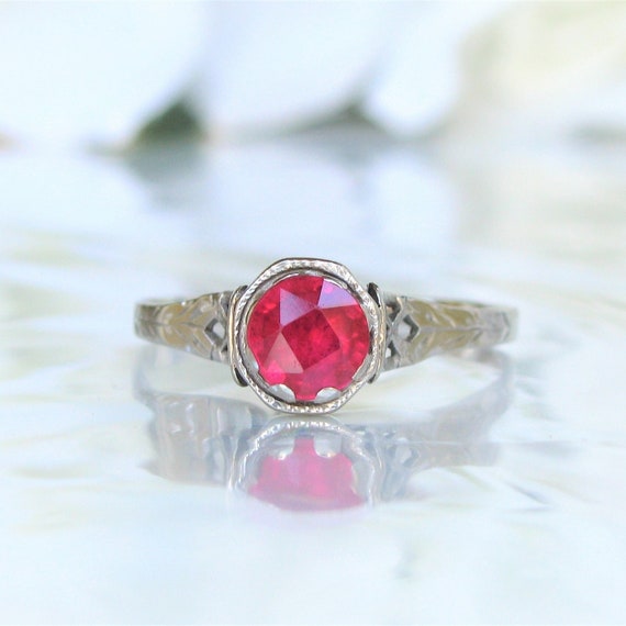 Antique Ruby Engagement Ring 0.65ct Synthetic Rub… - image 1