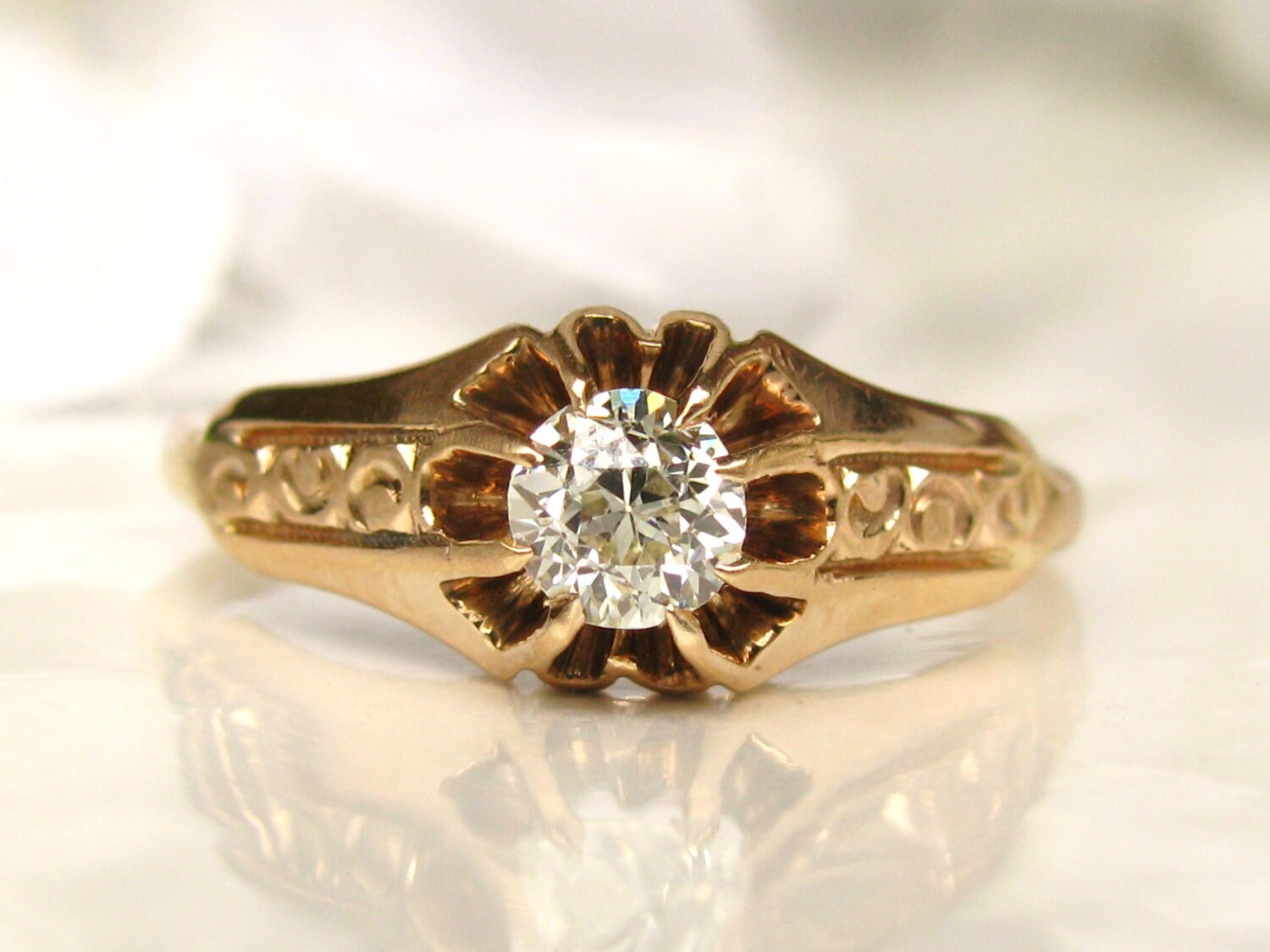 Antique Engagement Ring Belcher Buttercup Setting 0.33ct Old Etsy