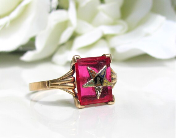 Vintage Order of the Eastern Star Ring Spinel OES… - image 3