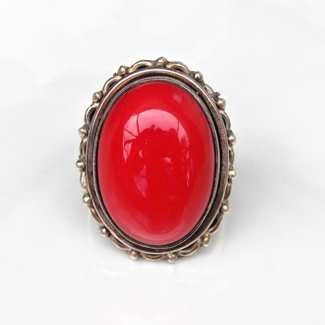 Big & Bold Statement Ring Scalloped Edge Silver Set Ring Large Bezel