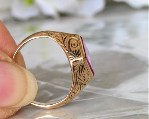 Vintage Pink Sapphire Ring Alternative Unique Eng… - image 8