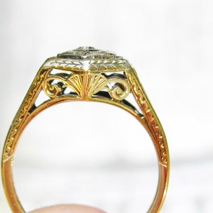 Antique Engagement Ring Art Deco Engagement Ring Old European Cut Diamond Art Deco Ring Two Tone 14K Gold Filigree Ring Antique Wedding Ring