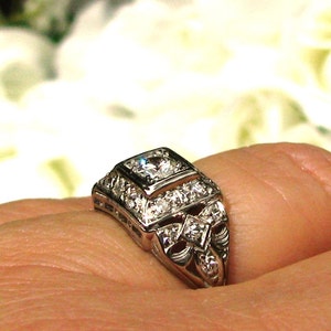 Art Deco Engagement Ring 0.77ctw European Cut Diamond Antique Engagement Ring Platinum Wedding Ring Bow Design Diamond Anniversary Ring image 3