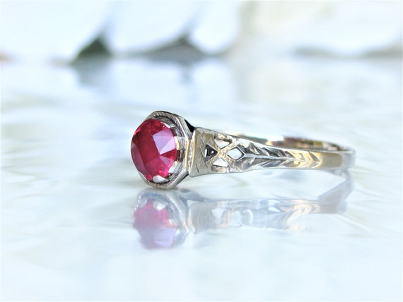 Antique Ruby Engagement Ring 0.65ct Synthetic Rub… - image 2