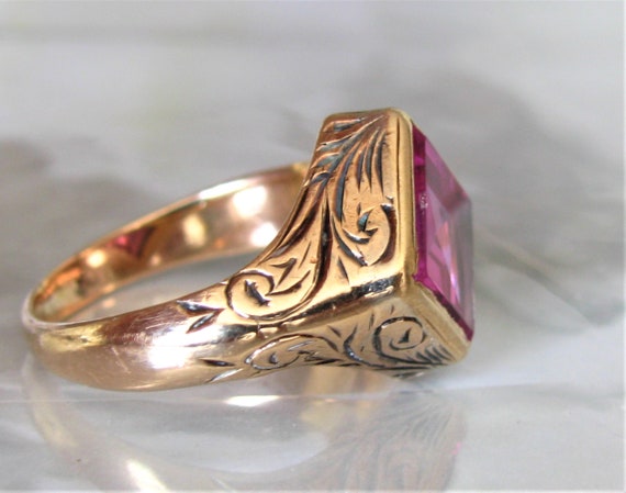 Vintage Pink Sapphire Ring Alternative Unique Eng… - image 5