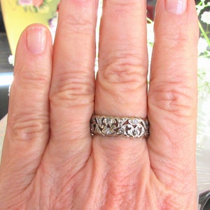Antique Diamond Wedding Band 14K White Gold Scroll Filigree Edwardian Ring 0.92ctw Diamond Wide Wedding Ring Antique Diamond Eternity Ring image 8