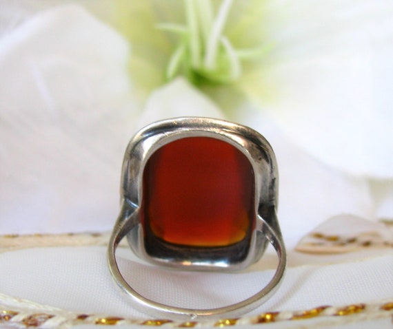 Art Deco Germany Carnelian Marcasite Sterling Rin… - image 4