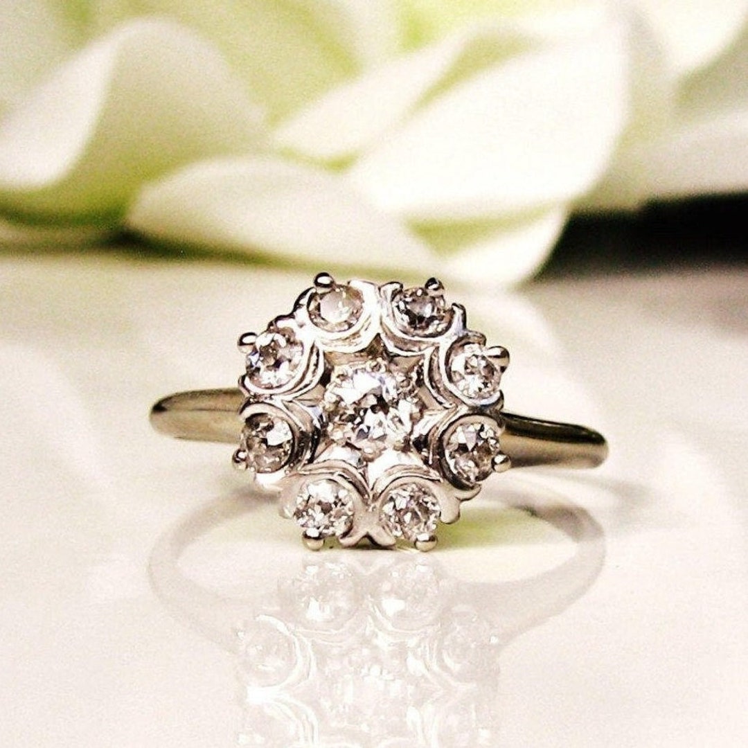 Bague de fiançailles ancienne de 0,46 carat, diamants taille