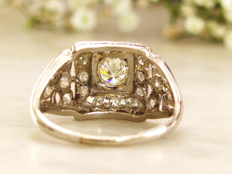 Art Deco Engagement Ring 0.77ctw European Cut Diamond Antique Engagement Ring Platinum Wedding Ring Bow Design Diamond Anniversary Ring image 4