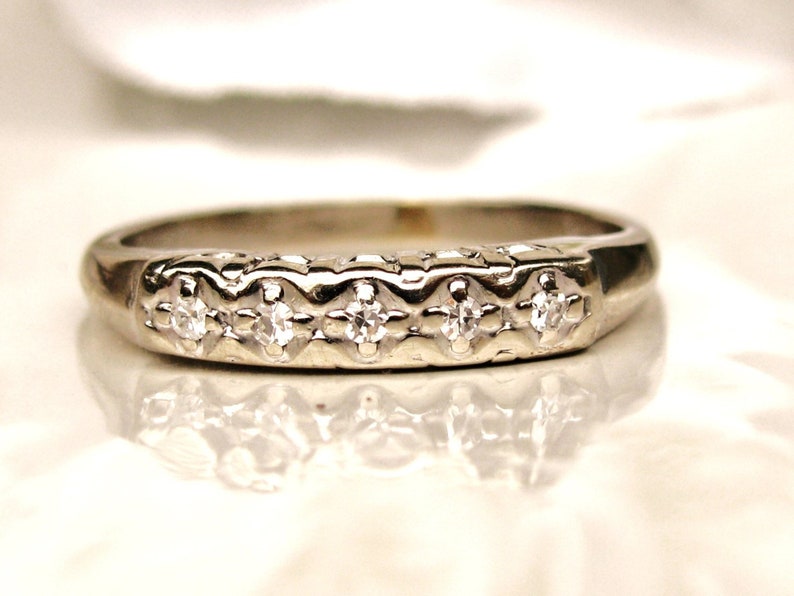Vintage Keepsake Diamond Wedding Ring 14K White Gold Ladies Etsy