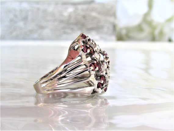 Vintage Ruby & Spinel Diamond Cluster Ring Platin… - image 6