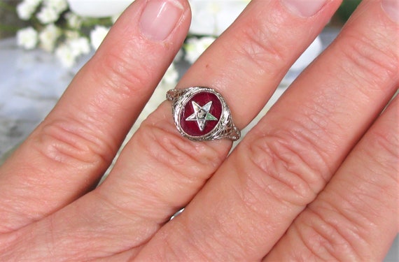 Antique Order of the Eastern Star Ring Synthetic Ruby OES Ring