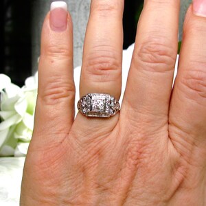 Art Deco Engagement Ring 0.77ctw European Cut Diamond Antique Engagement Ring Platinum Wedding Ring Bow Design Diamond Anniversary Ring image 5